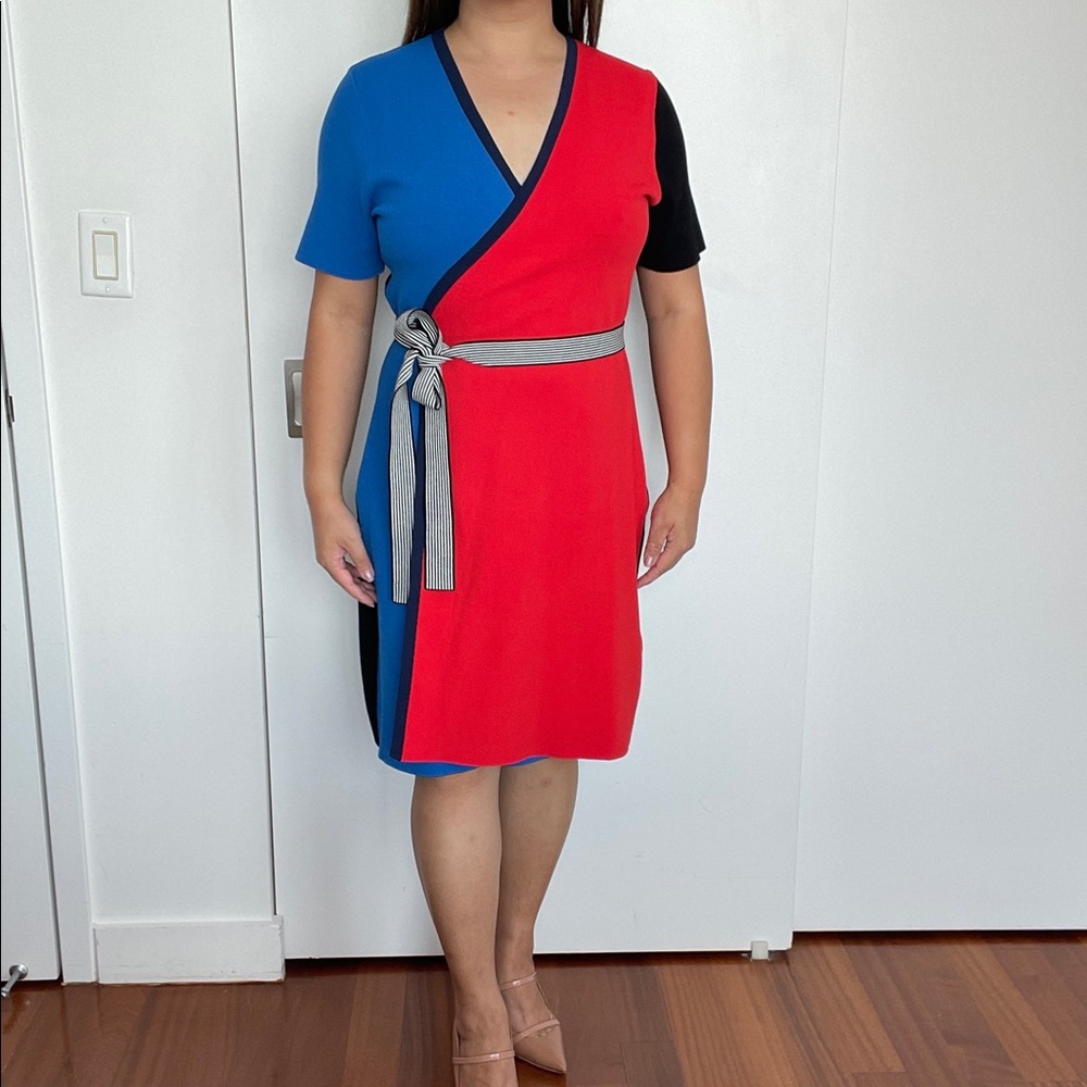 Diane Von Furstenberg Color Block Red Blue Black Knit Dress